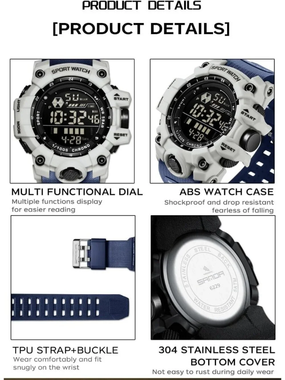 Men's Sky Blue Analog Quartz Electronic Military Multifunction LED Digital Watch